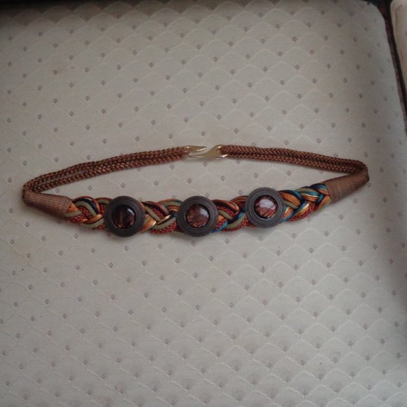 Vintage Braided Cord Belt Brown Rust Blue Sz-34 - Picture 4 of 4